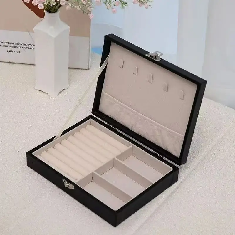 Jewelry Storage Box, Flat Box, Trendy Accessory Organizer, Single Layer Portable Lightweight Leather Jewelry Ring Earring Holder, Essential for Jewels, Gift, Dustproof Organizer Boxes