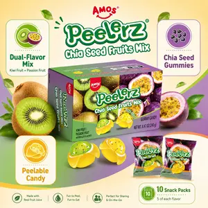 AMOS Peelerz Chia Seed Fruits Mix Gummy Candy | Kiwi & Passion Fruit Dual-Flavor Peelable Gummies | 10 Snack Packs