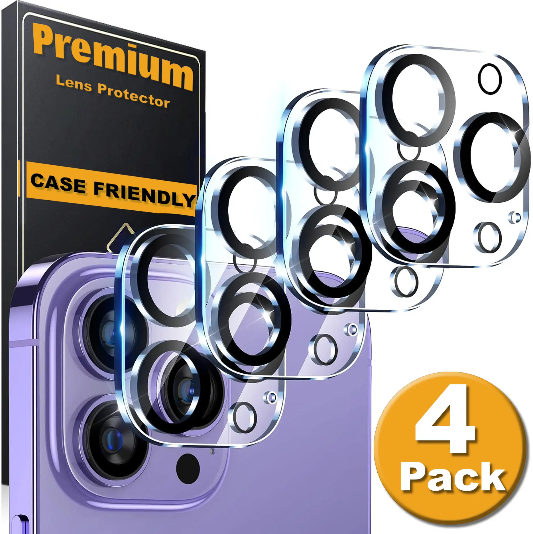 [4 Pack] For Apple iPhone 17 Air 16 16e 15 14 Plus 13 Mini 12 11 Pro Max Camera Lens Protector Tempered Glasses 9H Hardness, HD Clear, Case Friendly,