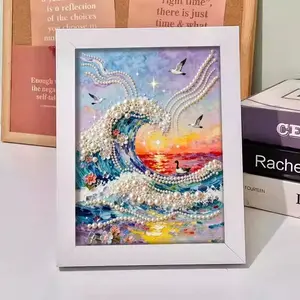 Sunset Pearl Diamond Painting Kit, Ocean Wave, Eco-Friendly DIY Art Set, Home Decor Gift, 17x22cm, Creative Craft Supplies, Perfect for Beginners