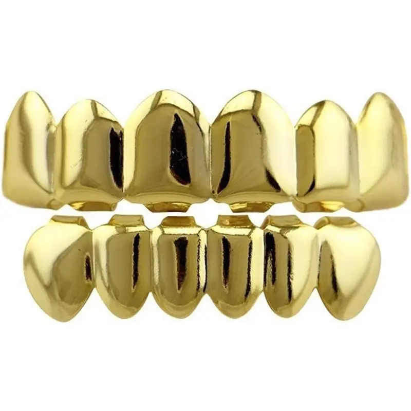 24K Gold Plated Hip Hop Teeth Grillz Punk Custom Fit Teeth Grillz Caps Top & Bottom Grill Set Removable Hip Hop Mouth Grills For Women Men Gift Halloween Party Photo Fancy Dress Accessories*2025 by