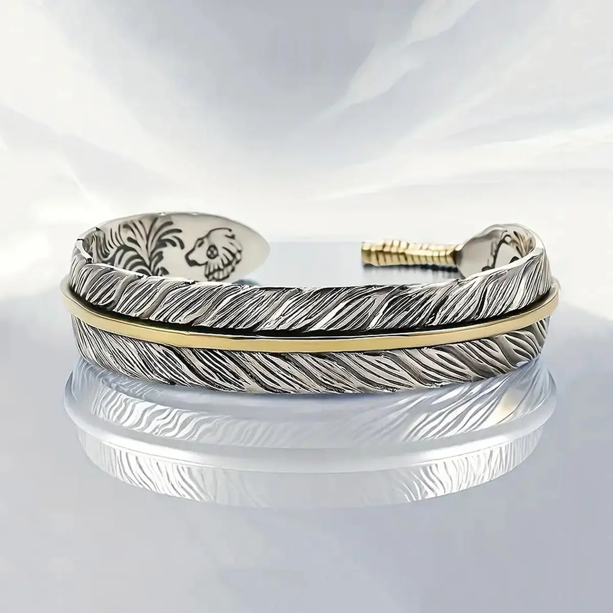 Vintage Feather Fringe Cuff, Unisex Silver-Plated & Adjustable Men's Accessories - Bohemian Style Jewelry, Meaningful Anniversary Gift, Classic, Meaningful Gifts, Geometric, Alloy, Trendy Stack Bangle, Twisted Texture