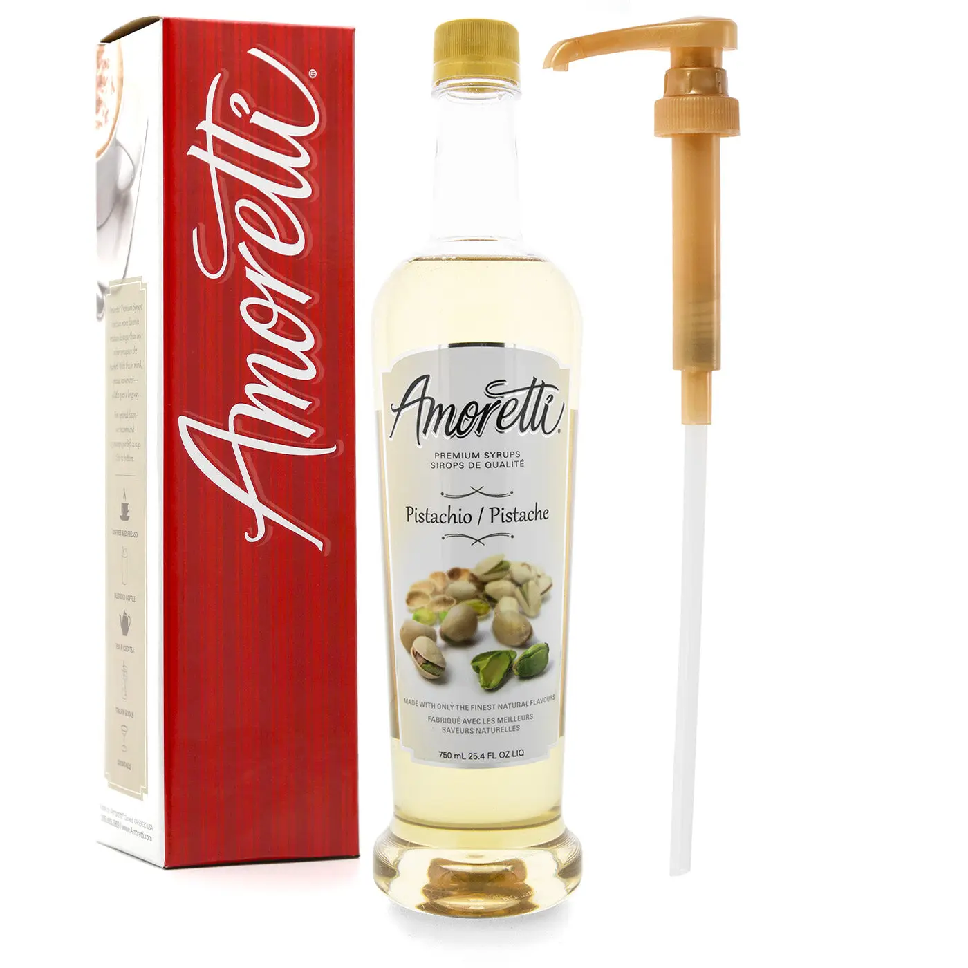 Premium Pistachio Syrup - 94 Servings Per Bottle (750 ml), Perfect for Flavoring Coffees, Cocktails, & other Beverages, Gluten Free, GMO/GEO Free, Preservative Free, Pump Included