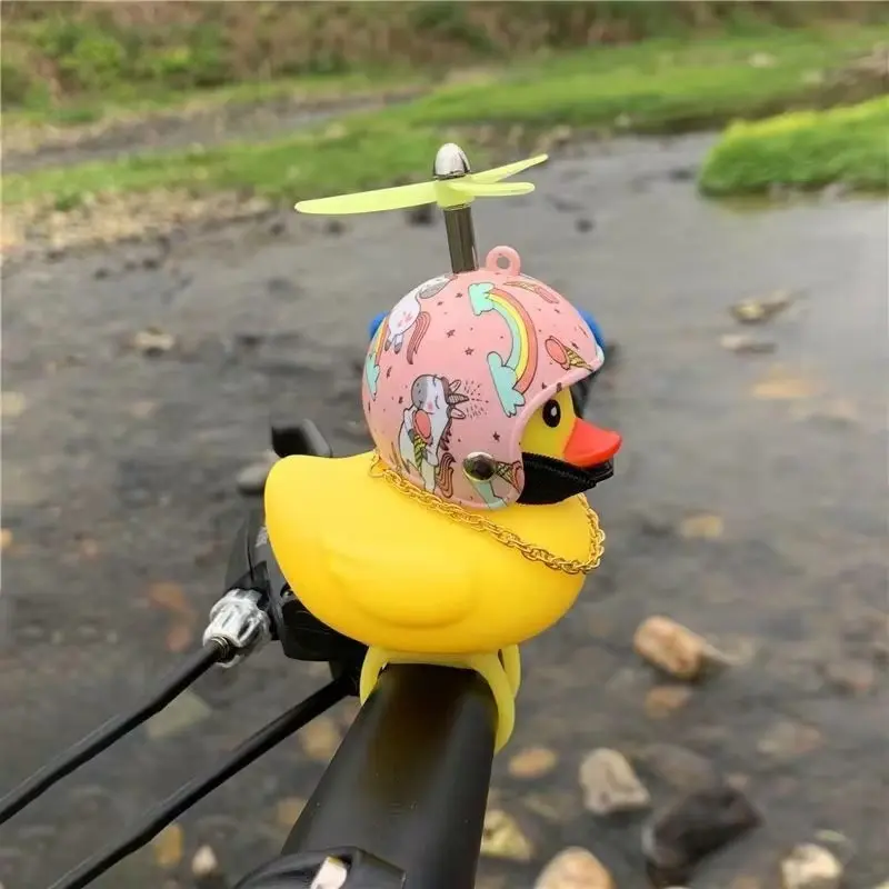 Motorcycle Car Cute Duck with Light Propeller Helmet Bike Rubber Duck Toy Auto Bicycle Bell Yellow Ducky Decor Ornaments