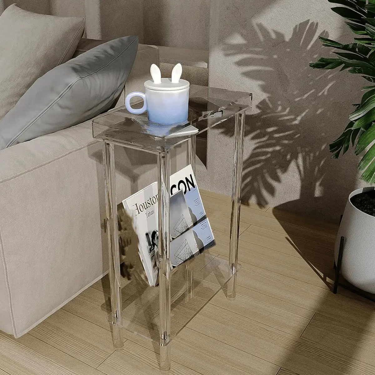 Acrylic Narrow Edge Table, 1 Piece Magazine Rack Modern Side Table, Slim End Table for Living Room and Bedroom Use, Home Organizer, Modern Accent Table, End Side Tables