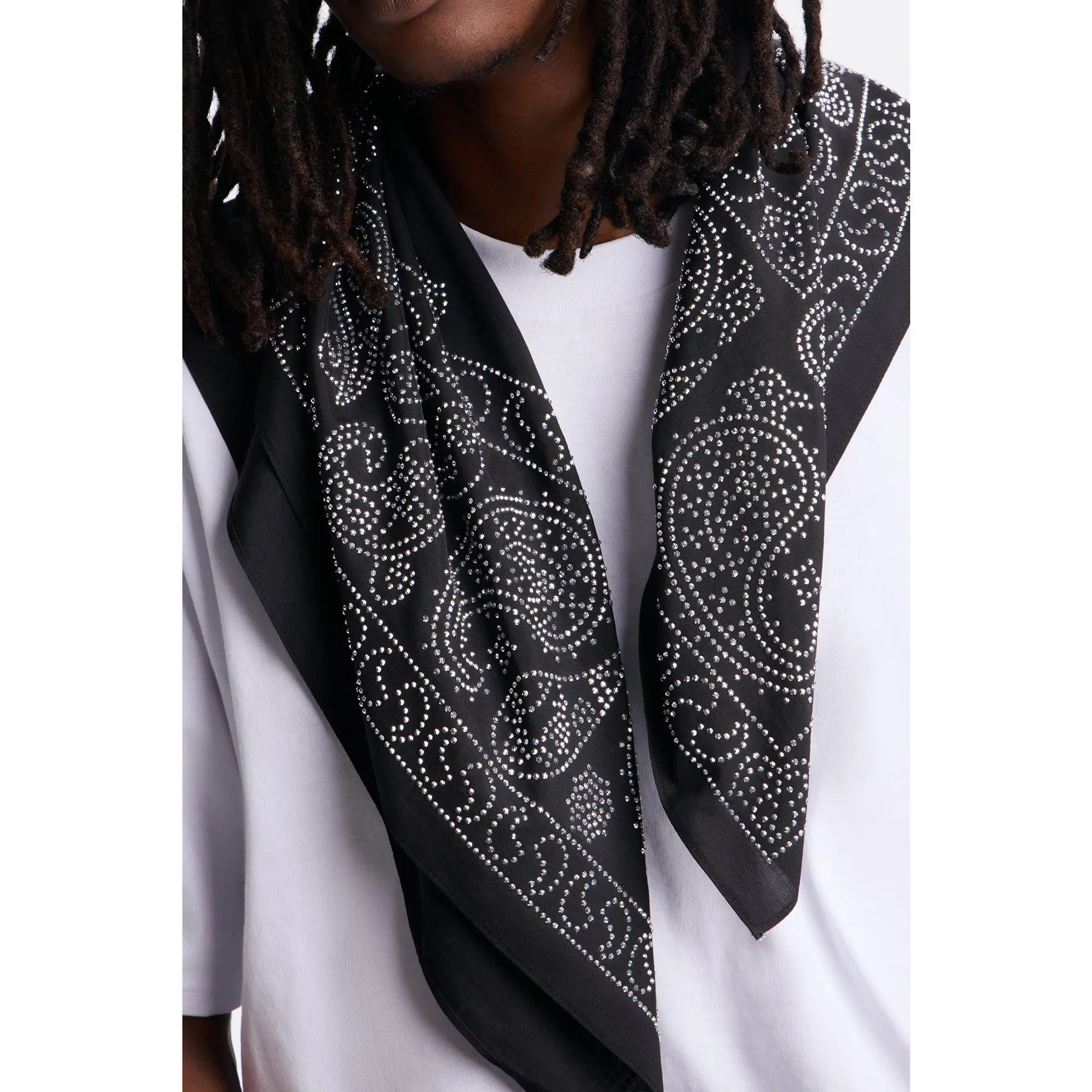 Rhinestone Embellished Paisley Bandana - Black