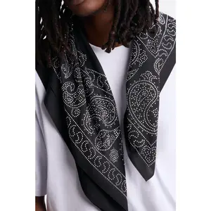 Rhinestone Embellished Paisley Bandana - Black