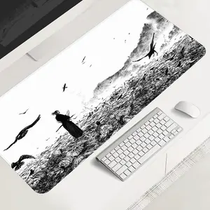 Dark Japanese samurai large-sized gaming mouse pad, aesthetic samurai sword desktop protection pad, anti-slip rubber lock edge high-definition printing, suitable for computers, laptops, offices, homes, as a gift for family and friends, Desktop Accessory