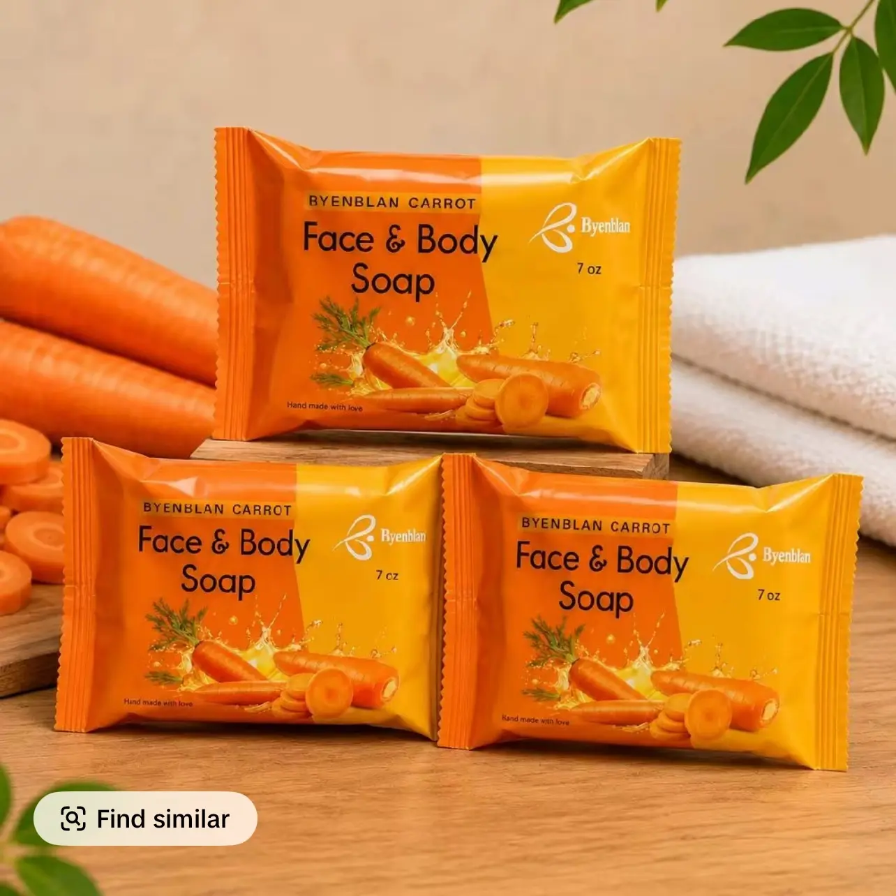 Byenblan 3-Piece Natural Turmeric Carrot Soap Bars Set - 7 oz Face & Body Cleanser, Shower Products for Bath & Shower, Body Care Routine Essential, Natural Soap