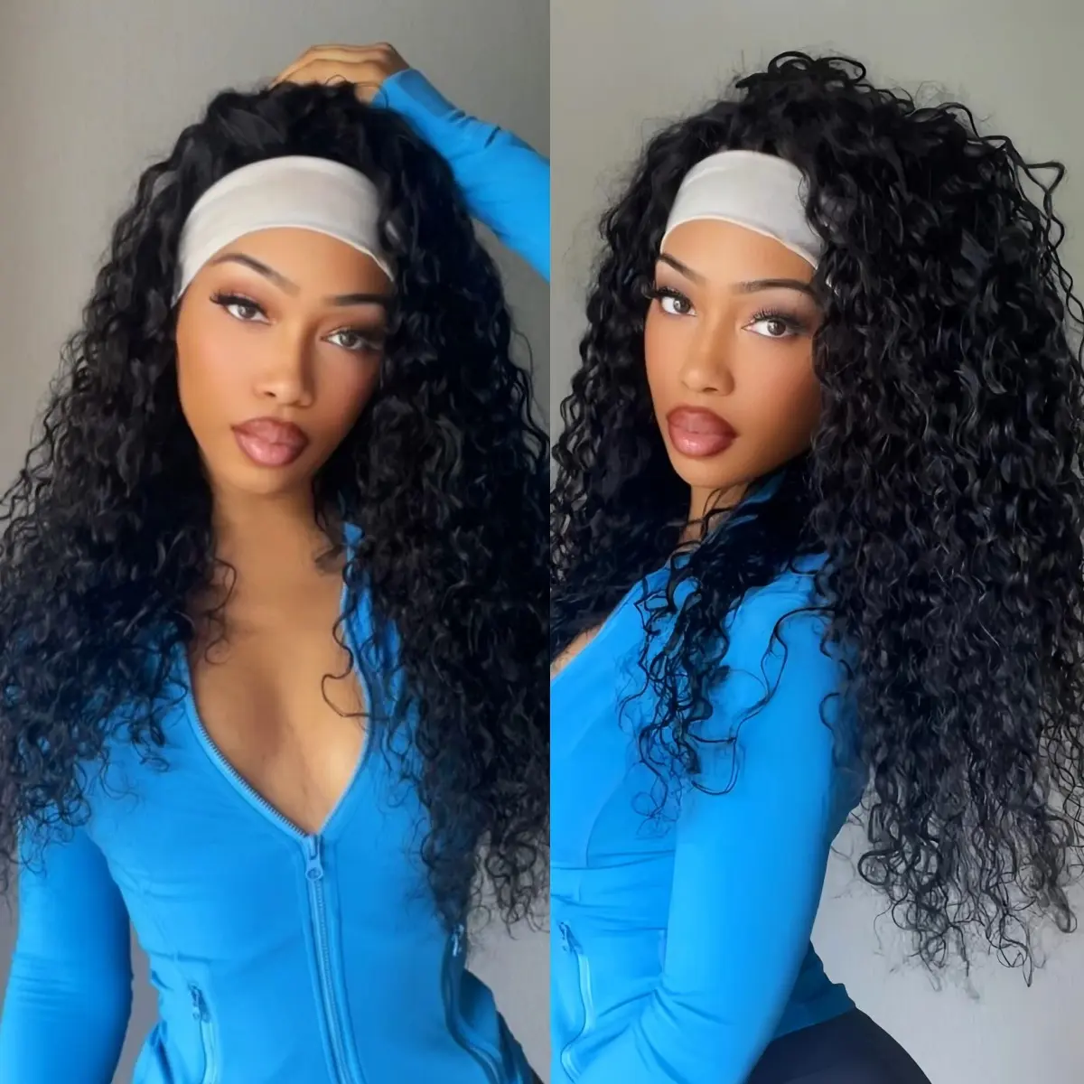 UNICE Human Hair Wigs, Water Wave Headband Style for Beginners, Glueless with Elastic Lace Band and Drawstring for a Secure Fit, Adjustable Human Hair, Wigs Human Hair