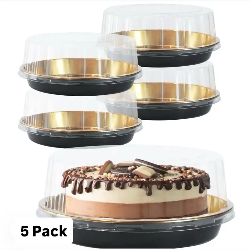 5 Pack-12″ Disposable Round Cake Carrier with Clear Lid Gold Base