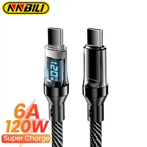 Nbnbi 120w A-C/c-C LED Data Fast Charging Cords, USB C Powered, Cellphone, Real-Time Display Digital Screen, Not Compatible with Xiaomi/samsung/iPhone