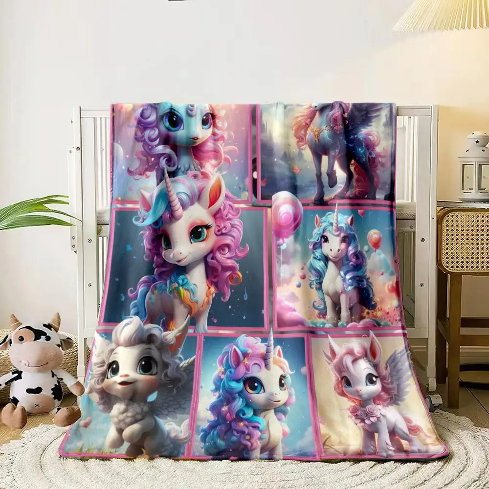 Unicorn Print Blanket, 1 Count Cozy Bedroom Accessories Soft Warming Bedding for Office, Comfortable Rest Blanket for Air-conditioned Room Decor, Home
