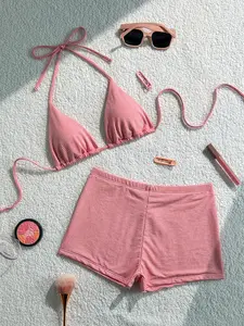 Women's Sweet Plaid Triangle Swimsuit Bikini Set, Summer Beach Swimwear, Fashionable Style, New Arrival 2026