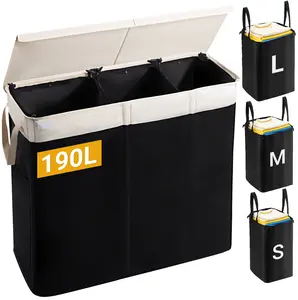 190L Laundry Hamper with Lid, Large Laundry Basket with Lid and 3 Section, Sturdy Laundry Baskets with 3 Removable Bags (L M S), Dirty Clothes Hamper Organizer for Laundry Room, Bedroom and Dorm Room, Dealsforyoudays