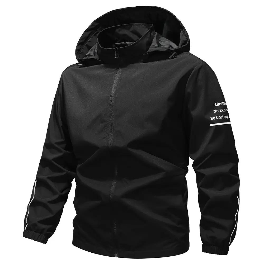 Men’s Plain Polyester Lightweight Windproof Outdoor Jacket - Adjustable Hood, Removable Hood, Full-Zipper Closure, Adjustable Visor - Casual Athletic Windbreaker for Running, Hiking, Outfits