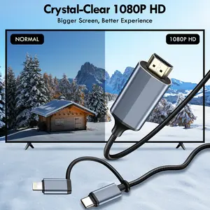 ( iOS Only ) 2-in-1 Lightning & USB-C to HDMI Cable 4K 60Hz - iPhone 15/14/13/12  to TV Adapter, Plug & Play, Compact Design