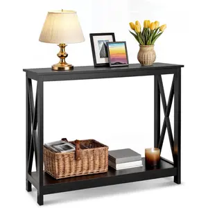 Console Table 39.5", 2-Tier Narrow Sofa Side Table with Storage Shelf, Entrance Table for Hallway/Foyer/Living Room/Corridor/Office, Black