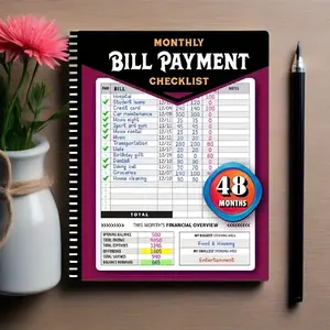 Bill Tracker Notebook - Monthly Budget Planner, 48-Month, 960-Record Expense Journal for Professionals, Accounting & Office Stationery Supplies