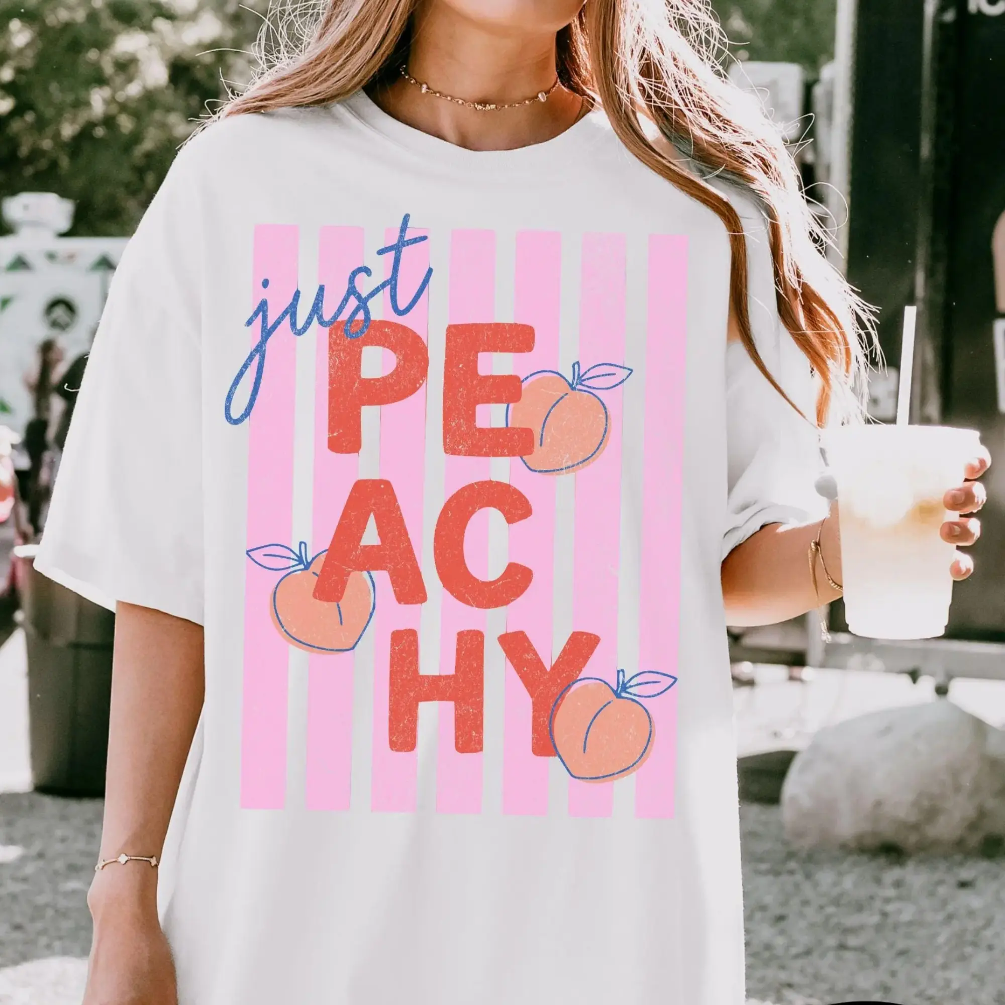Just Peachy T-Shirt, Cute Peach Graphic Tee, Summer Fruit Pun Shirt, Retro Aesthetic Top, Trendy Food Lover Tee