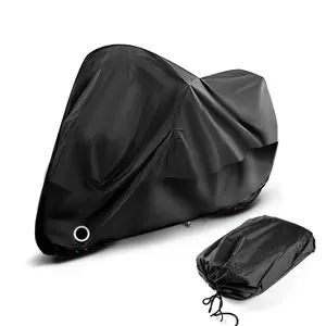 Motorcycle Body Cover, Black Polyester Waterproof Protective Gear with Buckle Hole, Anti-Theft Lock Hole & Outdoor Storage Bag, 4-Season Thick Protection for Davidson, HONDA, SUZUKI, Kawasaki, Yamaha Motorbikes