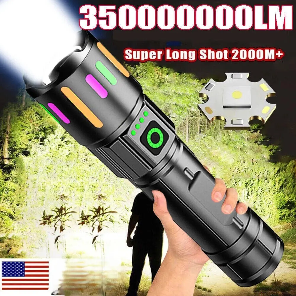 High Power Handheld Standard Torch - 350000000 LM High Lumen Rechargeable LED Tactical Flashlight, Portable LED Emergency Work Light for Home Improvement, Waterproof Multi-Mode Rechargeable Torch, Led Work Flashlights