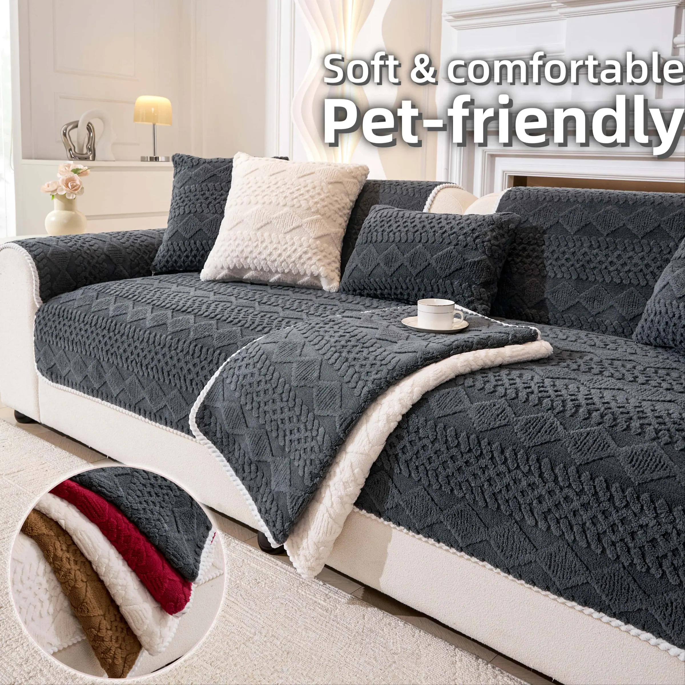 Thick couch cover, Nordic Geometric Couch Cover, Anti-Slip Washable Sofa Protector, Pet-friendly protective cover, Anti-Scratch Couch Slipcover for Sectional, Loveseat, 2/3/4 Seater, Multi-Color Home Decor, Reusable Couch Protector, Washable Couch Covers