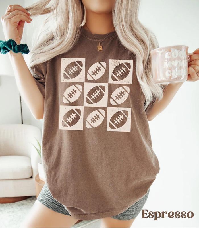 Comfort Colors Checkered Football Shirt, Retro Football Shirt, Football Mama, Game Day Crewneck Tee for Football Lover