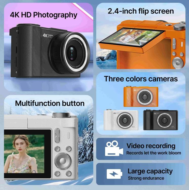 New Upgrade 1.0 4K Digital Camera for Photography,  Foldable Screen Portable Vlogging Camera with 32GB SD Card, Wrist Strap, Self Timer, Anti-Shake,  Digital Zoom, Great Gift for Girls, Boys Teenagers, and Beginners