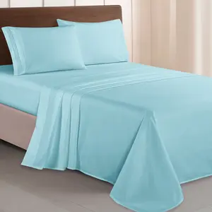 Essential Solid 3 Line Embroidery - Soft as a Hotel Premium Quality, 4-Piece Sheet Set, Bright Shades