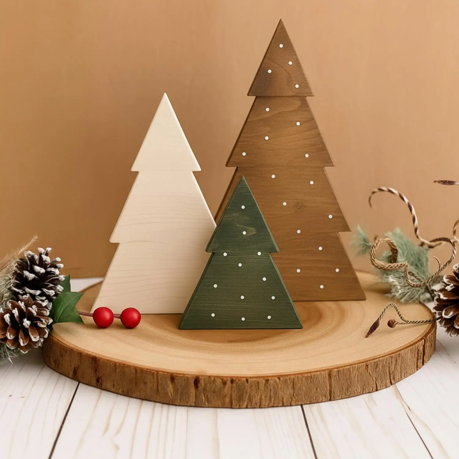 Set of 3 Christmas tree tiered tray decorations — snowflake party table centerpiece — classic farmhouse-style home decor for dining tables, fireplaces, entryways, coffee corners, desks, tiered trays, and bookshelves — Merry Christmas decoration suitable f