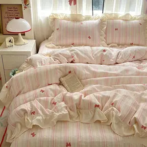 3pcs Cute Bow Duvet Cover Set, 1Pc Duvet cover+2Pcs Pillowcases（without comforter and pillow insert)）100% Polyester Fabric, Single Twin Double Queen Size, All Seasons Use