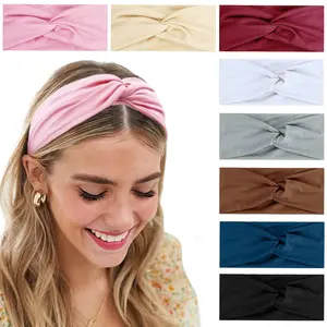 Turban Headbands for Women Boho Wide Women's Headbands for Hair Non Slip Twist Head Bands Headwraps Short Hair Stretchy Thick Fashion Accessories, Solid Color