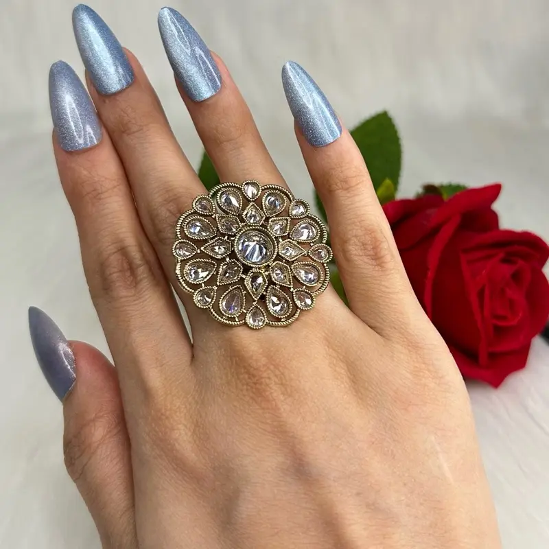 Beautiful Polki Adjustable Statement Rings - Unique Polki Design, Adjustable Fit, Stylish Accessory for Bold Outfits Diamonds