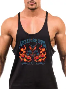 Men's Hellfire Gym Graphic Sporty Loose-Fitting Sleeveless Training Top, Muscle Building Fitness Shirt, All-Seasons Workout Wear