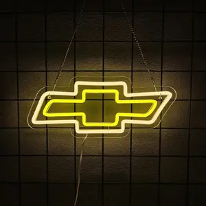 Chevrolet Neon Sign Adjustable LED Night Light, Garage Bedroom Wall Decor, USB Powered, Easy to Hang, Dimmable