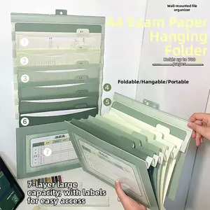 A4 hanging file organizer with 7 pockets, expandable document folder for test papers,homework and school files. Foldable portable storage bag with labels, large capacity folder for students office use
