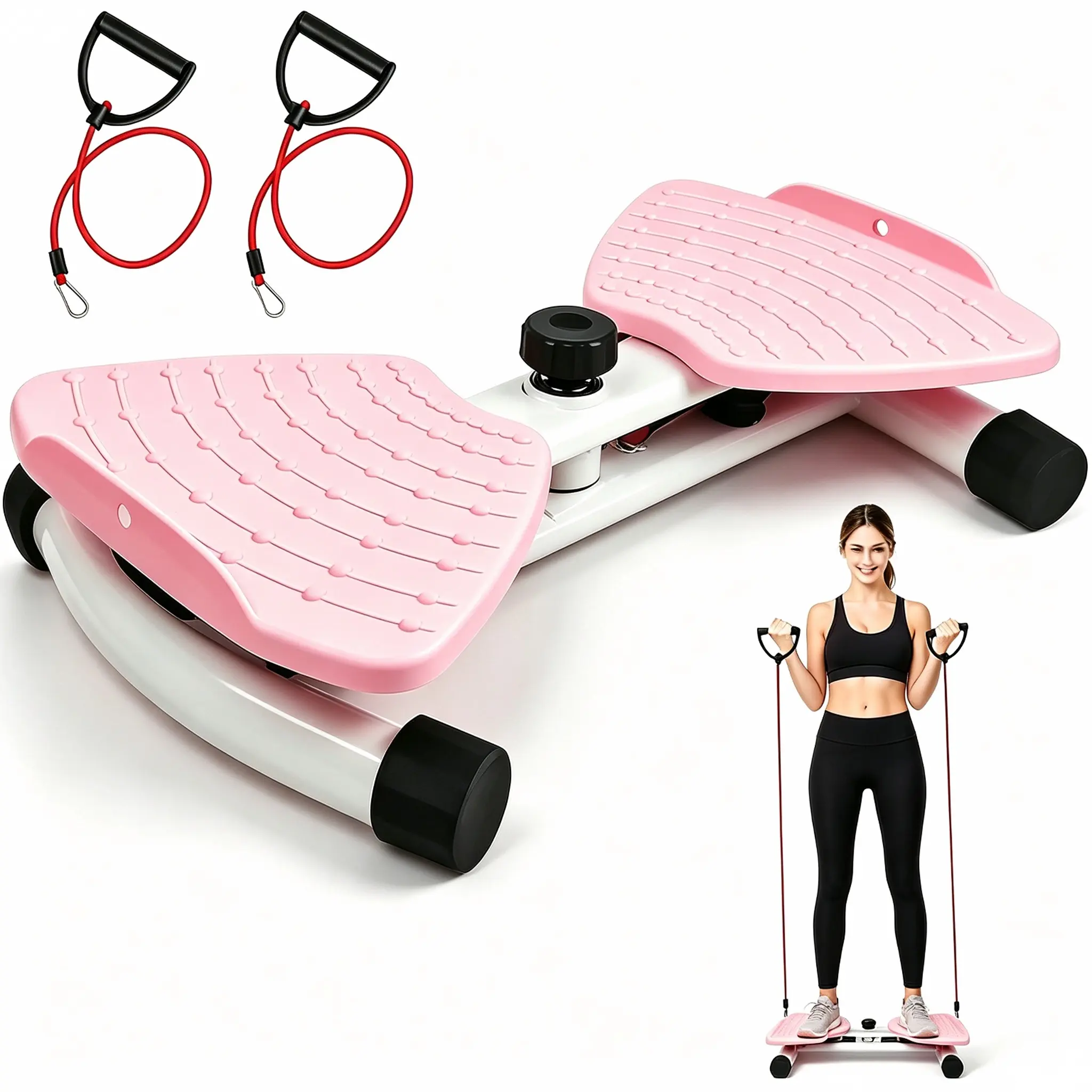 Silent Twist Machine Home Workout Equipment - Compact Gym-Style Steppers, Sturdy Support, Non-Slip Surface, Resistive Bands Steppers, 350 lbs Capacity, for Abdominal Focus Training