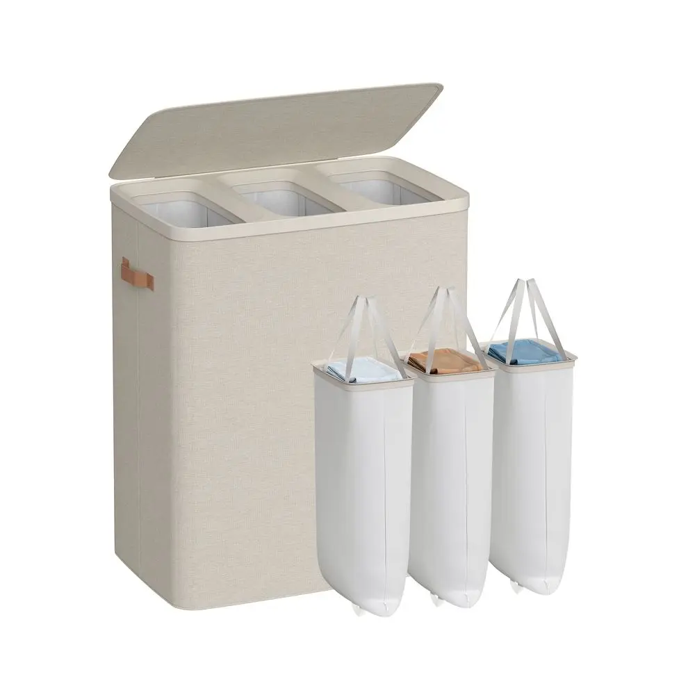 SONGMICS Laundry Basket, Easy Assembly, with Lid and Handles, Removable Inner Bags, Laundry Hamper,Joseph