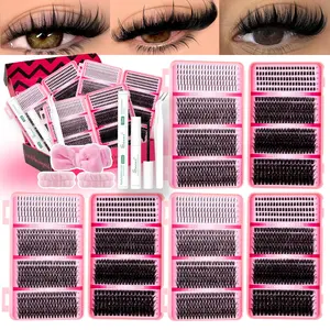 Spikes&Bottom Lash Clusters Kit, Eyelash Set, DIY Lash Clusters, Soft Lightweight, Long Lasting 48h, Includes Bond&Seal, Remove, Eyelash Tweezers, Headband&Wristbands, DIY Salon Charm at Home, Self-Grafting Curling Lashes, Perfect for Beginners