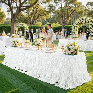 Only Covers Front of 6/9FT Table - Polyester Rectangle Sparkling White Sequin Tutu Table Skirt, Double-Layered Solid Ruffle, Glam Decor for Wedding,Christmas,Birthday