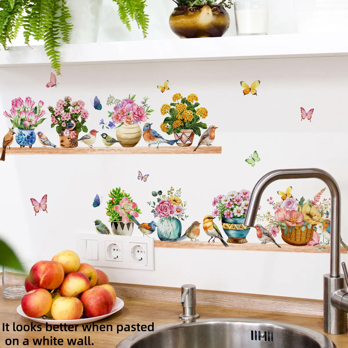 A (30*60CM) creative flower, butterfly and bird characteristic decorative Wall sticker for bedroom, living room, corridor, entrance and kitchen background wall, self-adhesive Home Decor M16109-YJ