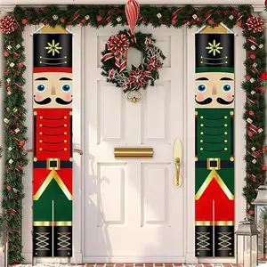 Nutcracker Christmas Porch Banners Outdoor Decorations Set – Festive Soldier Xmas Hanging Door Banner, Holiday Front Door Wall Yard Garden Decor, Merry Christmas Party Porch Sign for Indoor Outdoor Home Decorations, hanging banner, party decorations