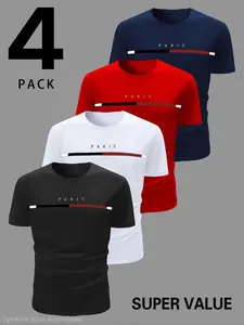 Men's Sport Quick-Dry Short Sleeve T-Shirt Set, Pure Color Round Neck Training Top, Breathable Fast Dry, Gym Essential, Running, Basketball, Football, Cycling