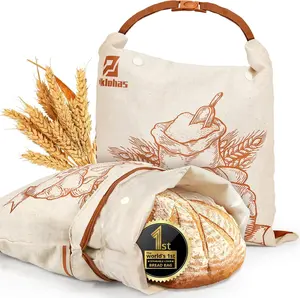 【TikTokShopJumpstart】Piklohas Bread Bags for Homemade Bread, 2 Packs Reusable Linen Sourdough Loaf Storage Bags, Food Storage with Lining & Triple Lock for Fresh Keeping, Freezer Safe, BPA Free, Ideal for Bread Maker Gift, Valentines Day Gift