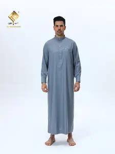 Men's Fashionable Stand Collar Arab Robe, Loose Fit Muslim Prayer Clothing, Breathable High-Quality Fabric, Metal Button Decor