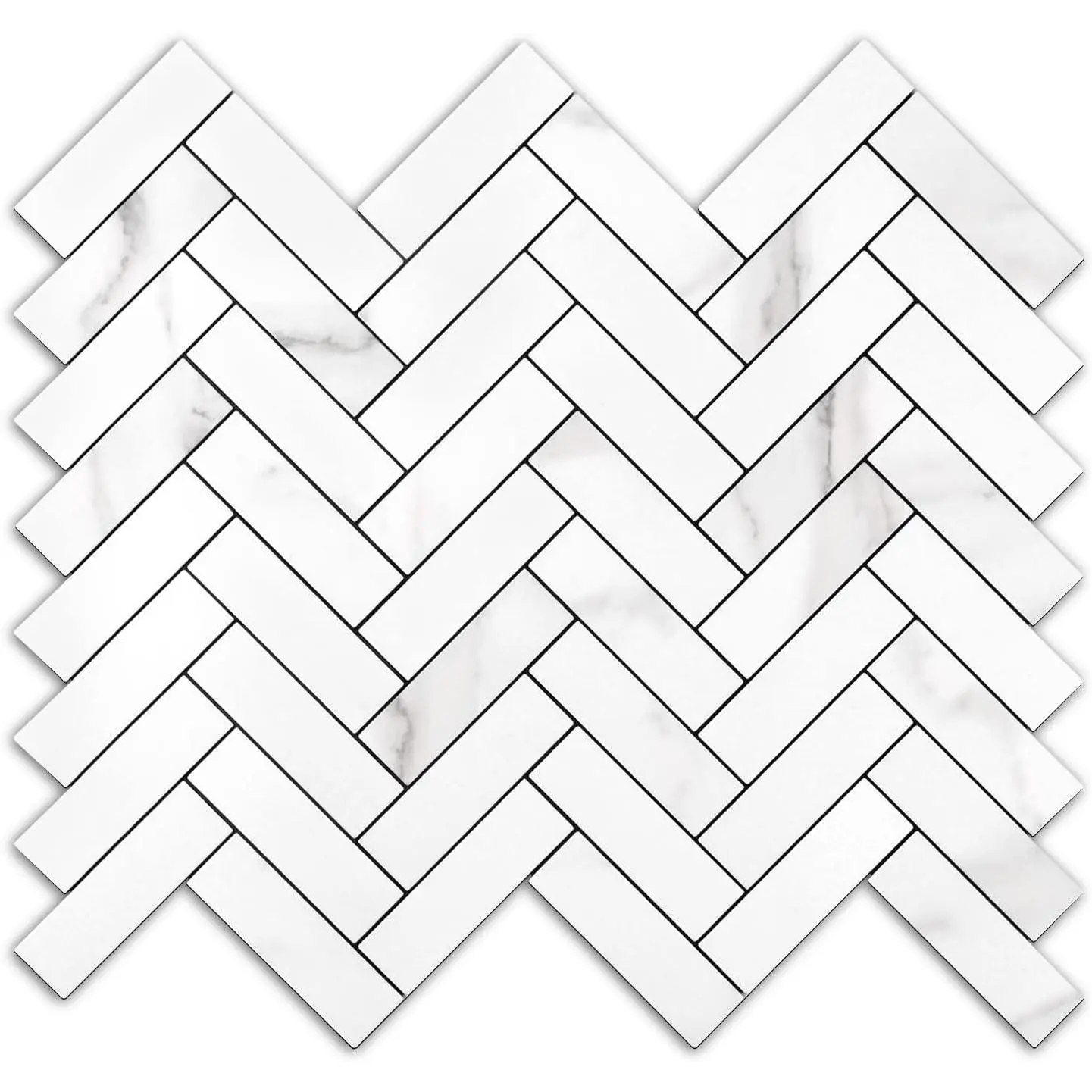 1 Sheet Herringbone Peel and Stick Backsplash, Marble White Look PVC Tile Stickers, Stick on Backsplash for Kitchen