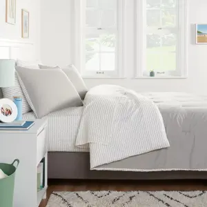 5pc Twin Extra Long Solid Microfiber Comforter & Sheets Set Gray - Room Essentials: Bed in a Bag, 180 Thread Count