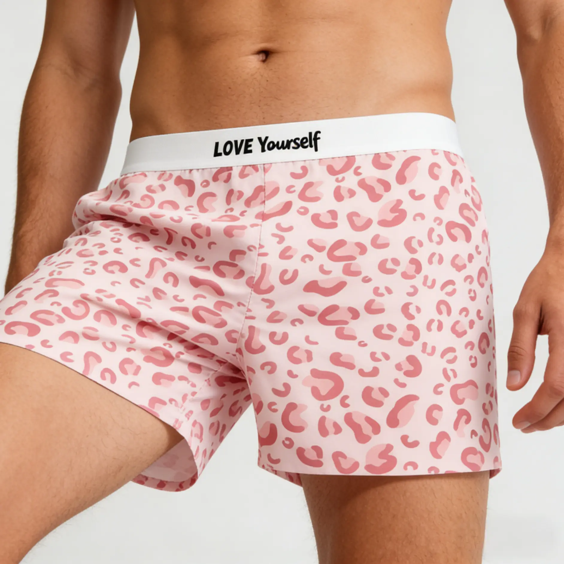 Men's Trendy Pink Leopard Print Boxer Shorts, Loose Woven Casual Style for Home Wear, Ideal for Gifts – Real Men Wear Pink!! !