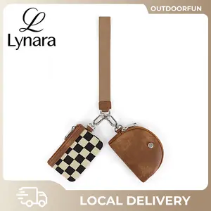 Checkered Wristlet Wallets for Women Checkerboard Dual Pouch Keychain Wristlet Coin Purse with Card Holder